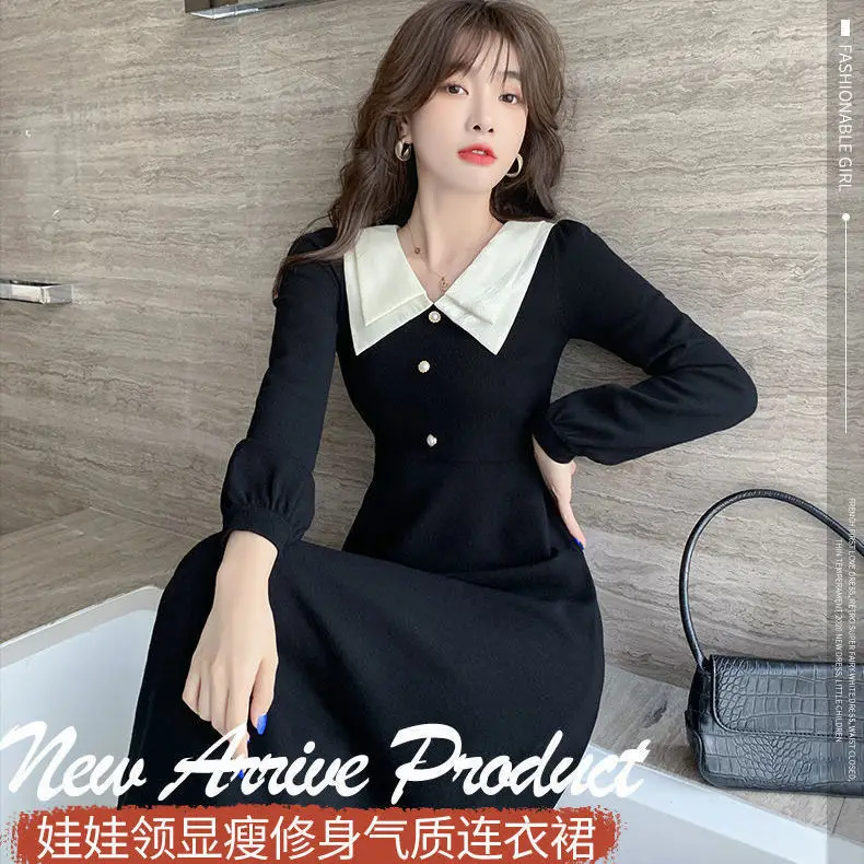 

New Hepburn Style Dress Large Women's Dress Covering The Belly and Showing Thin Doll Neck Temperament Elegant Dress