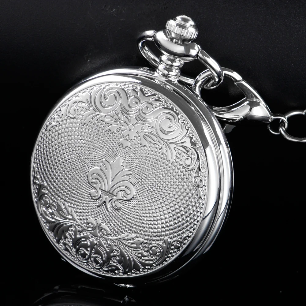 Deer Sculpture Double-Open Pocket Watch Mechanical Men's Hand Style Steam Punk Necklace Fob Watch Chain Roman Digital Clock Gift