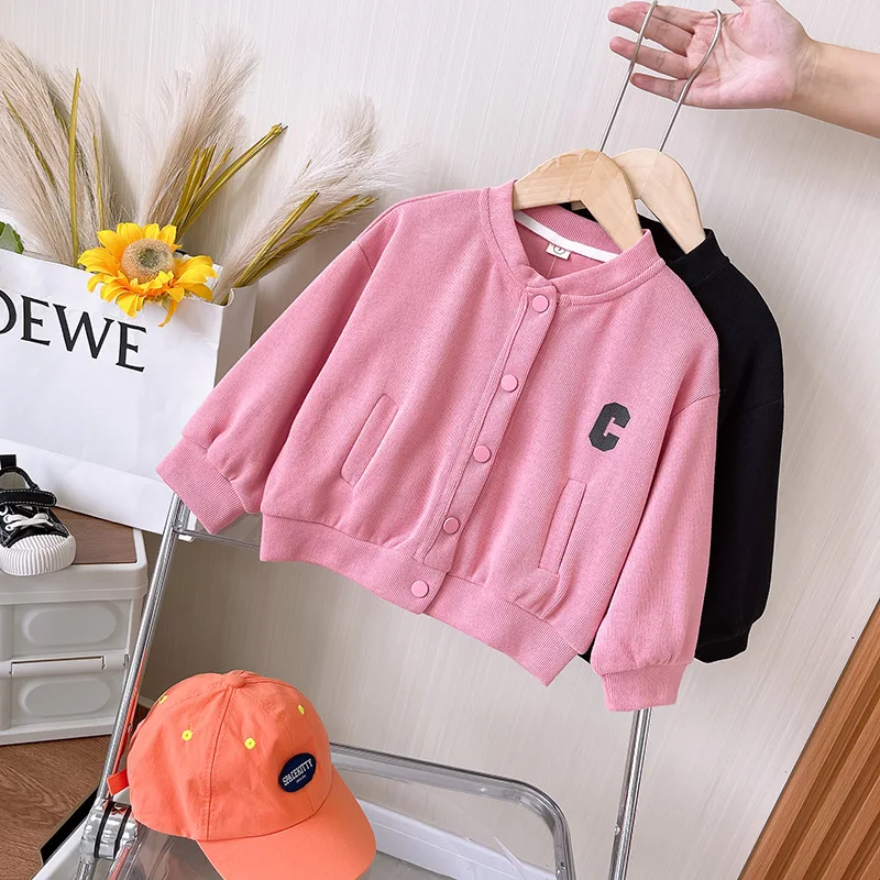 

Toddler Girl 2022 Spring Autumn Sport Jacket For Kids Cotton Button Lettern Cardigan Coat Children Clothing Outerwear