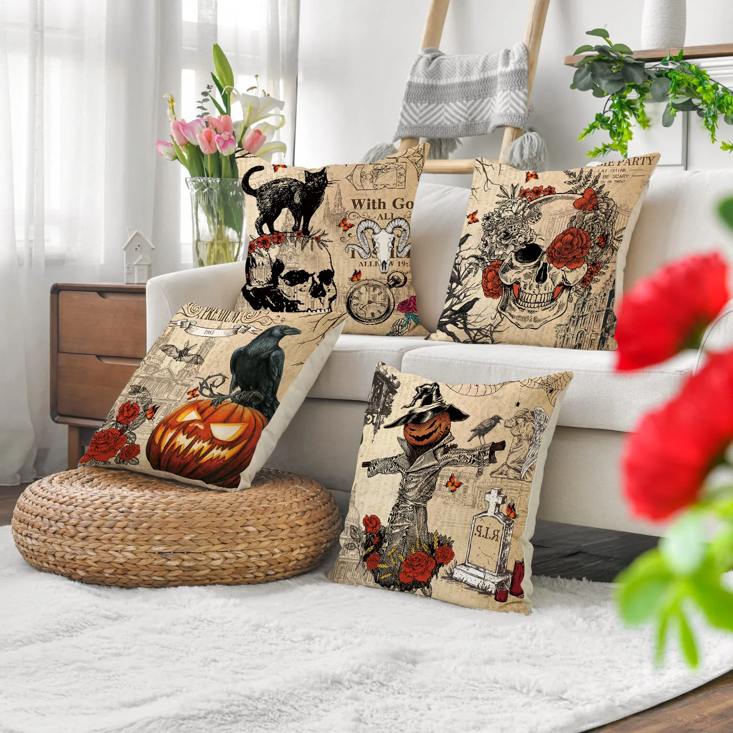 

Halloween Cushion Cover 45x45cm Linen Pillowcase Trick or Treat Home Sofa Decorative Throw Pillow Case Party Decor Pillow Covers