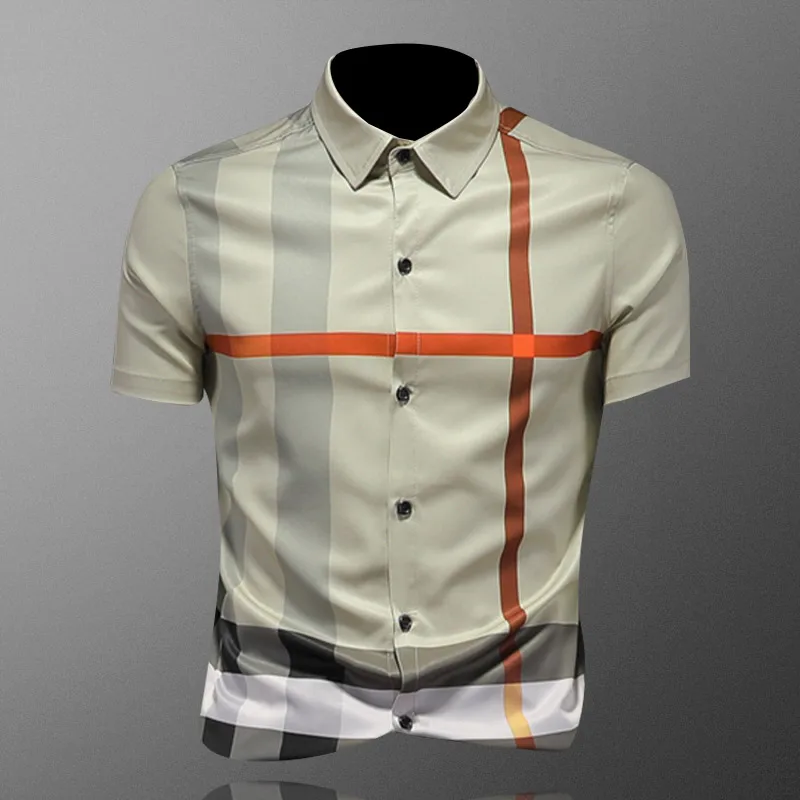 European and American men's wear summer 2022 new  Short sleeve lapel single breasted plaid print  Fashion shirt