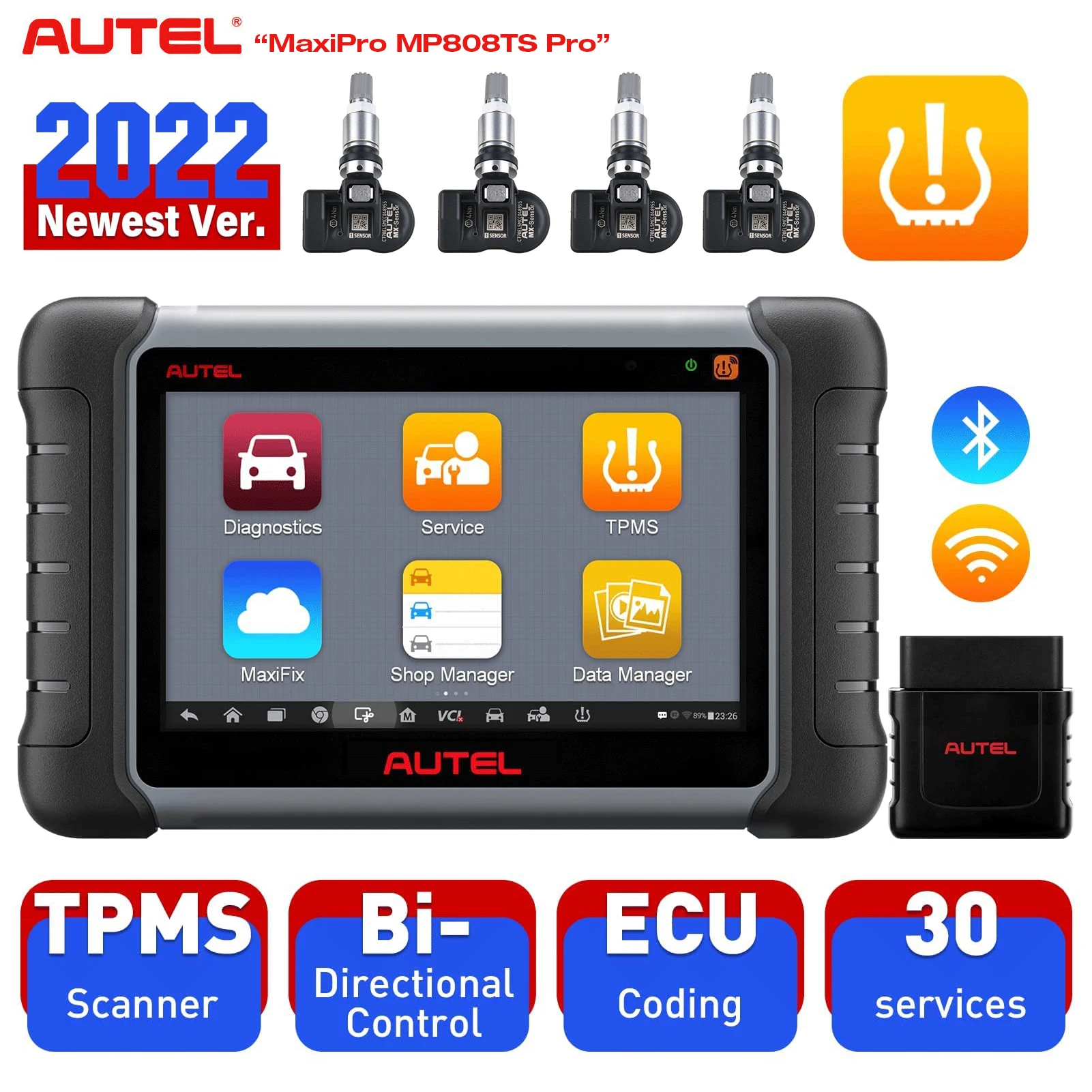 

Autel MaxiPro MP808TS Pro Diagnostic Scanner TMPS Tool with 4 PCS MX Sensors 433Mhz+315Mhz OBD2 Bi-directional Full TPMS Service