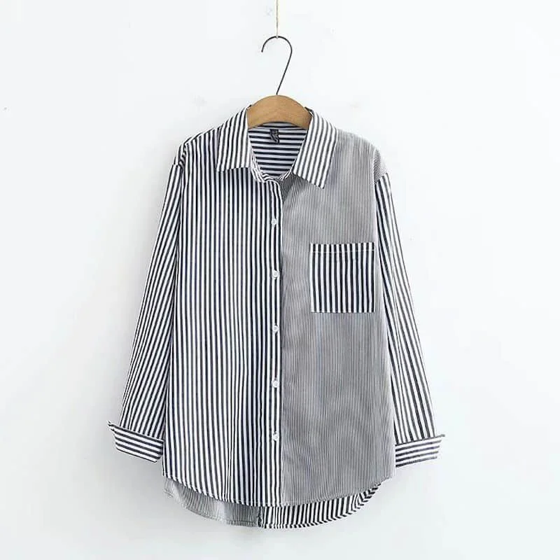 Женская винтажная рубашка-поло в полоску с длинным рукавом