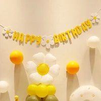 new baby shower non woven daisy happy birthday banner white flower garland yellow flag