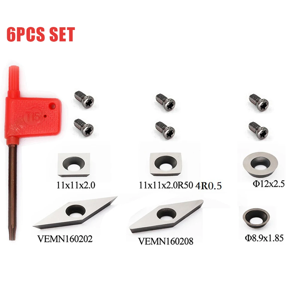 

6Pcs Carbide Inserts Cutters Wood Turning Lathe Tool Carbide Cutter Inserts Set For Woodworking Tools Wood Lathe Turning Tools