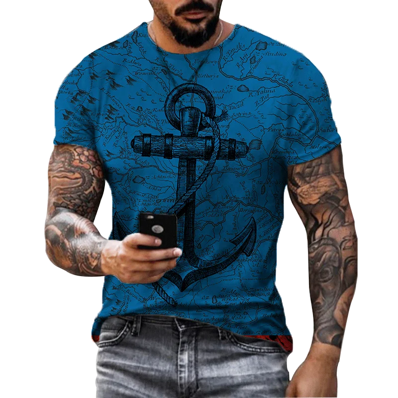 

Summer 3D Print Men's T-Shirt Fashion Casual Street Hip Hop Classic Retro Anchor Print Shirt Men's Loose Short Sleeve T-Shirt