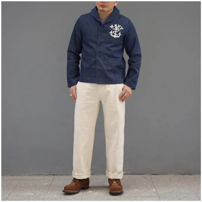 

BOB DONG US Navy Deck Jacket Vintage Men's USN Dungaree Denim Jumper WW2 Uniform Coat