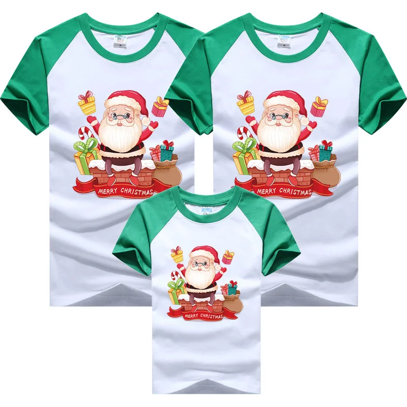 

Новогодние рождественские Семейные наряды Рождественская одежда для родителей и детей комбинированные футболки для малышей пап мама один...