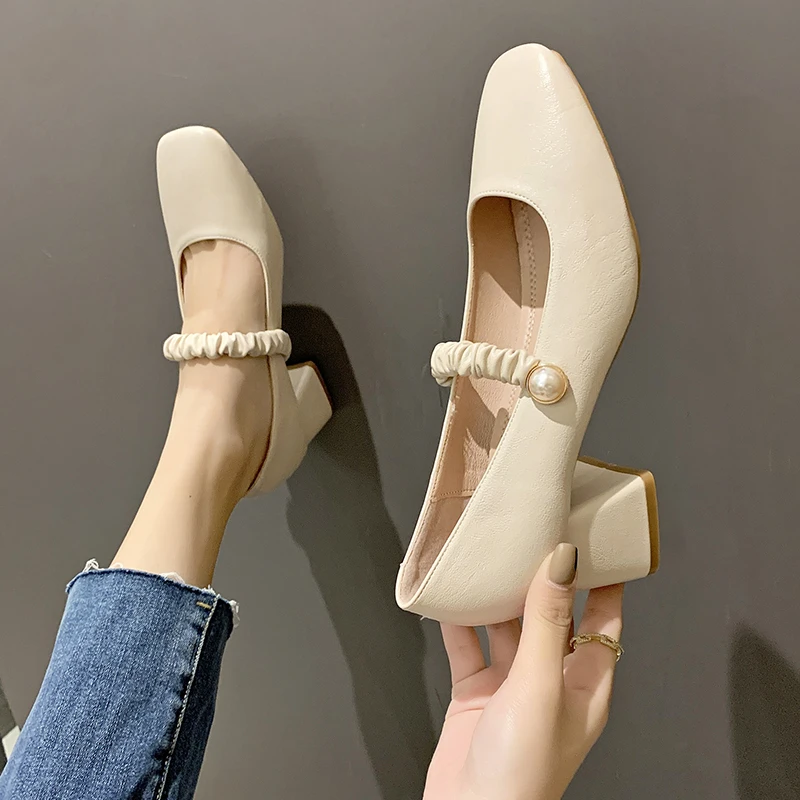 

Square Toe Woman Sexy High Heels Shoes Brief Pumps Mary Jane Chunky Sandals Footwear Shallow Mouth Basketball Platform 2022 Cros