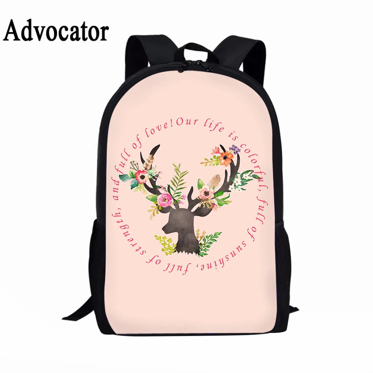 Advocator 3D Antler Flower Print Kids School Bags for Girls Teenage Floral Student Schoolbag Casual Children Book Bag Mochila