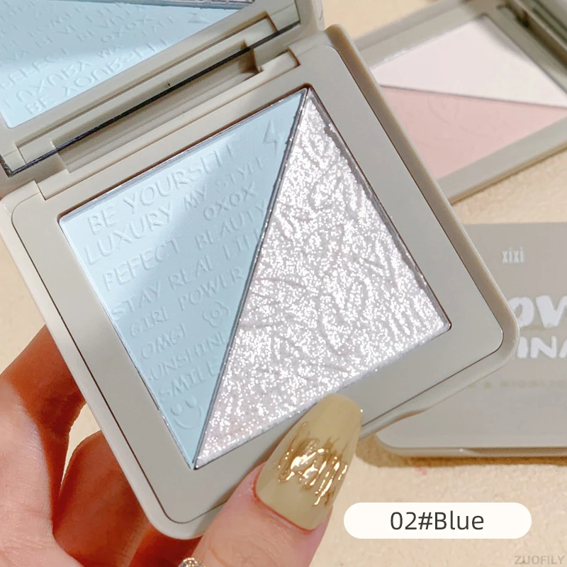 

2-Color Highlighter Palette Blue Rose Glitter Blush Mashed Potatoes Texture Face Contour Shimmer Illuminator Makeup Cosmetics