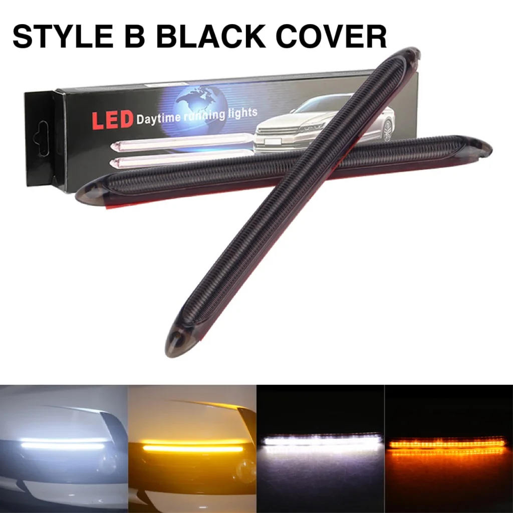 Универсальные автомобильные светодиодсветодиодный дневные ходовые огни DRL, автомобильные передсветильник фары, полоса освещения желтого цвета, дневные огни drl для автомобилей 12 В