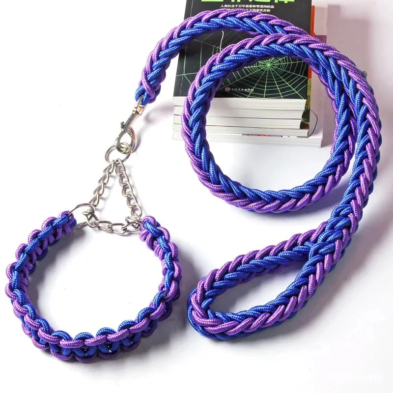 

2022 trend new woven dog collar outdoor dog walking anti impact explosion pet traction belt nylon traction rope dog rope