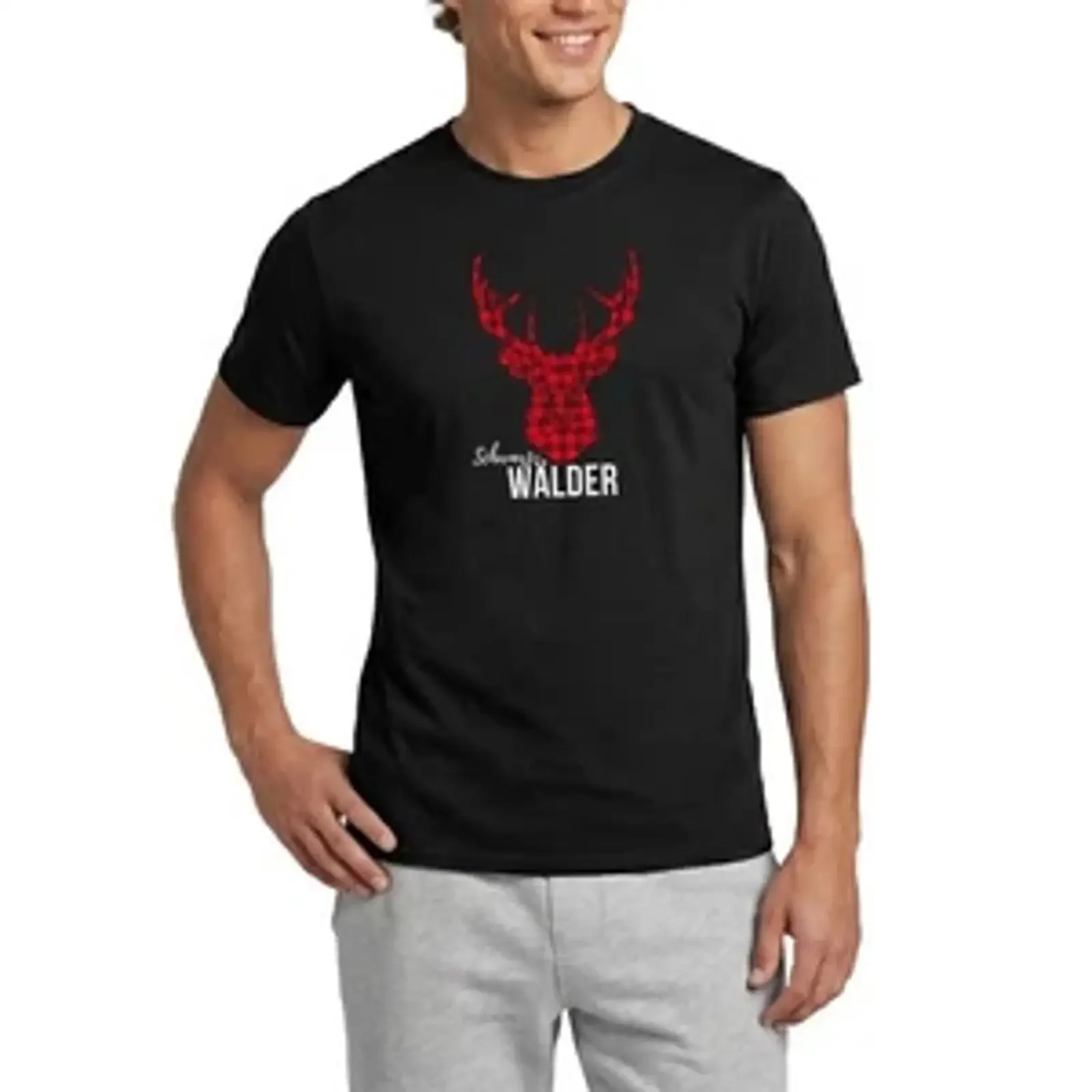 Фото Мужская футболка Black Forest Man Souvenir Deer, винтажная, с эффектом потертости, повседневная, для ежедневной носки, модная дизайнерская одежда, мягкая, стильная. №1
