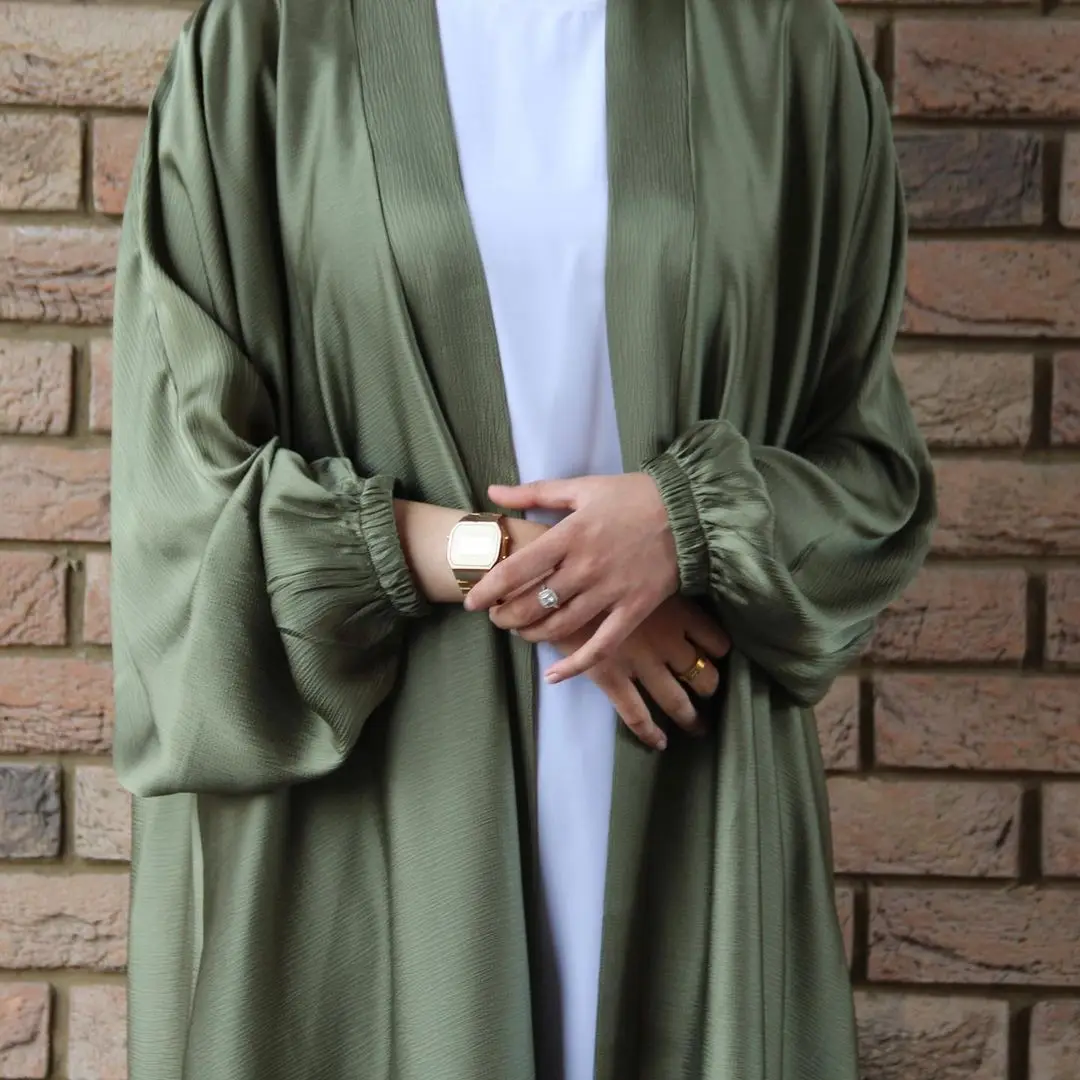 Eid Abaya Дубай, мягкое мусульманское платье с пышными рукавами, сатиновая абайя s для женщин, Турция, хиджаб, платье, мусульманская абайя с поясо...