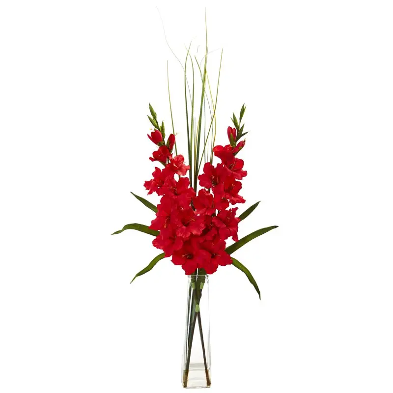 

Gladiola Artificial Arrangement, Red Wedding Party Vase Home Autumn Decoration Fake Flower
