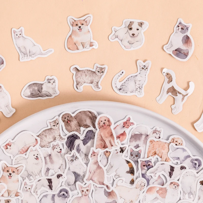 

40Packs Wholesale Box Domestic Pet Cat Dog Stickers Animal Accounts Material Diary Scrapbook Decorative Seal Handmade Cute 4CM