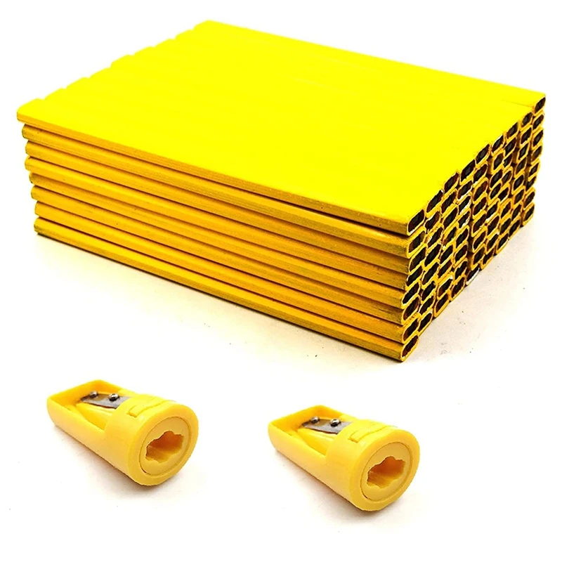 

72PCS HB ( 2) YELLOW Professional Medium Carpenters Pencil Hard Carpenters Brick Layers Pencils Set With 2 Sharpeners