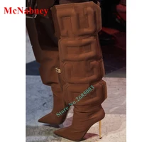 solid lycra sexy iron heel letter boots knee high pointy toe side zipper women shoes winter party stiletto heel boots fashion