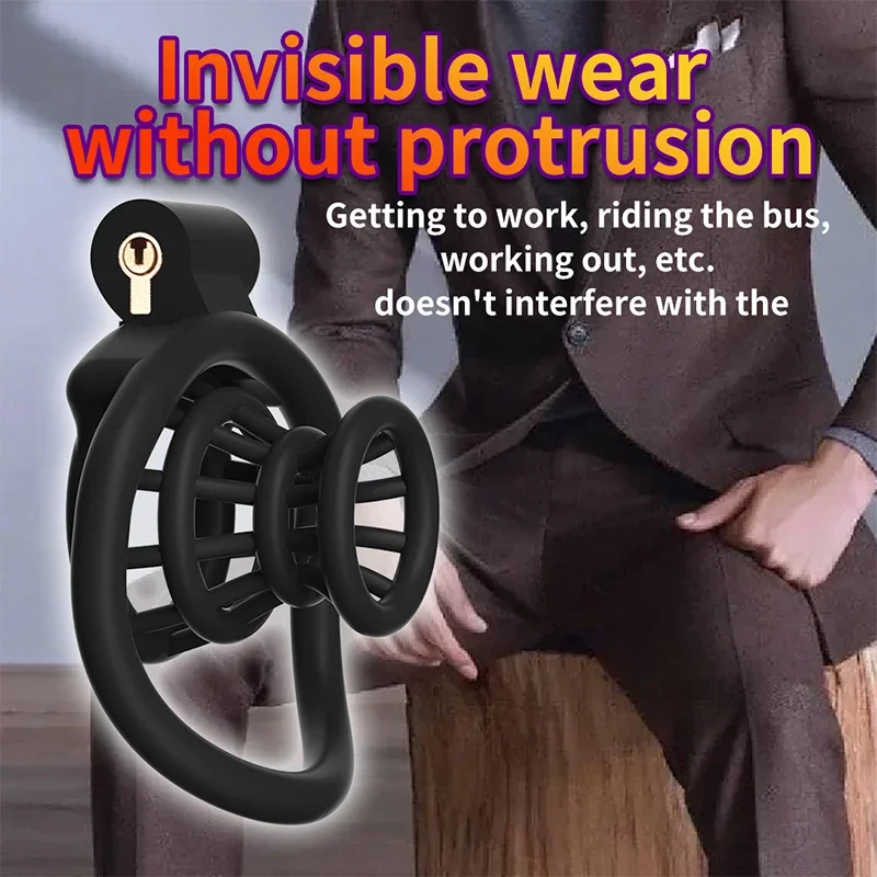 Creel Chastity Lock Cock Cage 3D Невидимый замок с 4-мя дуговыми кольцами Пояс верности яичка