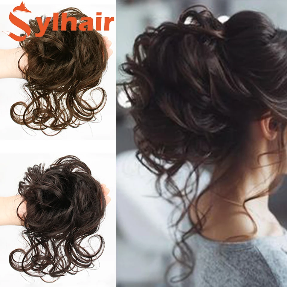 

Sylhair Synthetic Curly Donut Chignon With Elastic Band Scrunchies Messy Hair Bun Updo Hairpieces Extensions for Women