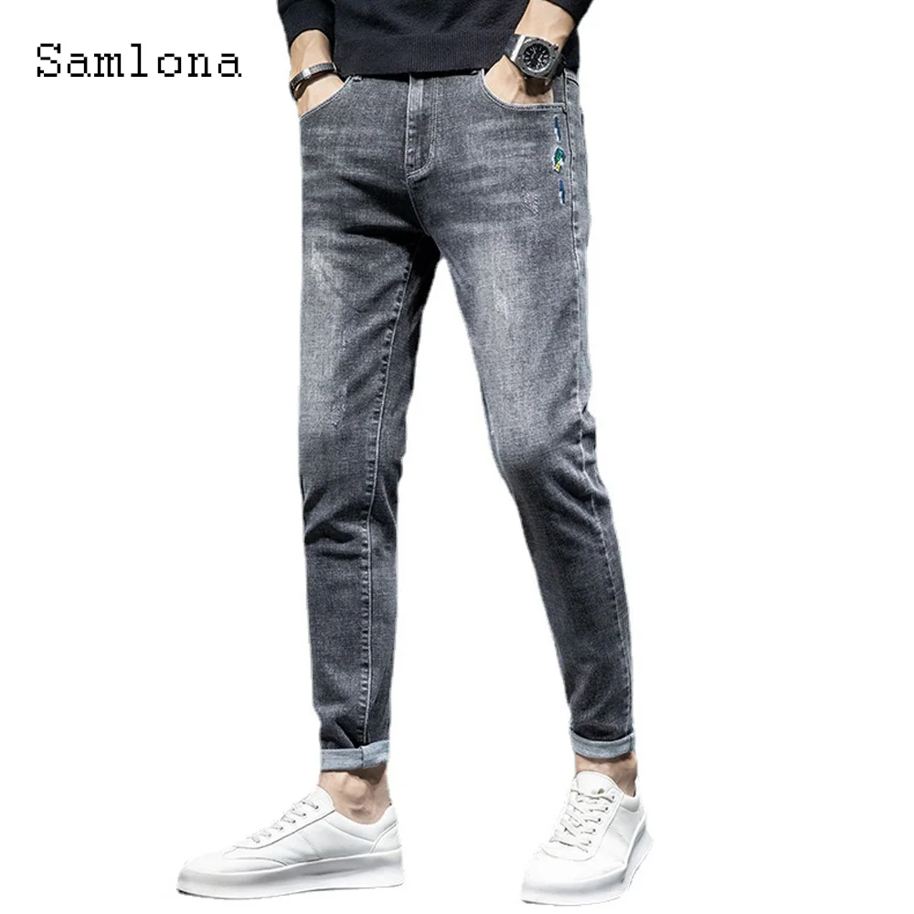 Samlona Plus Size Men pencil jeans denim pants korean fashion ripped demin bottom Sexy mens clothing ropa hombre Hip Hop trouser