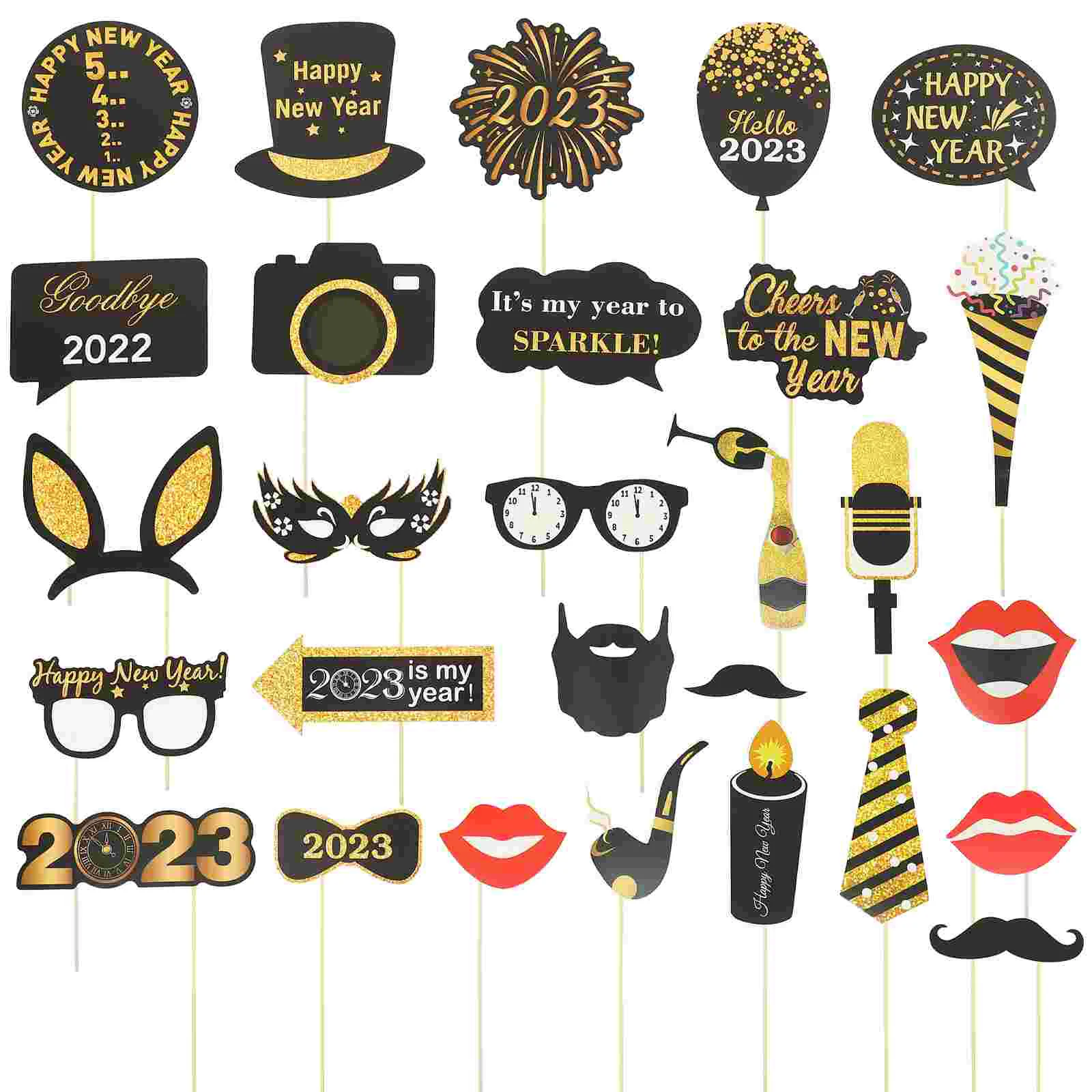 

New Props Photo Year Party Decor Years Eve Booth Nye Supplies Shooting Decorations Prop Handheld Topper Cupcake Holiday Paper
