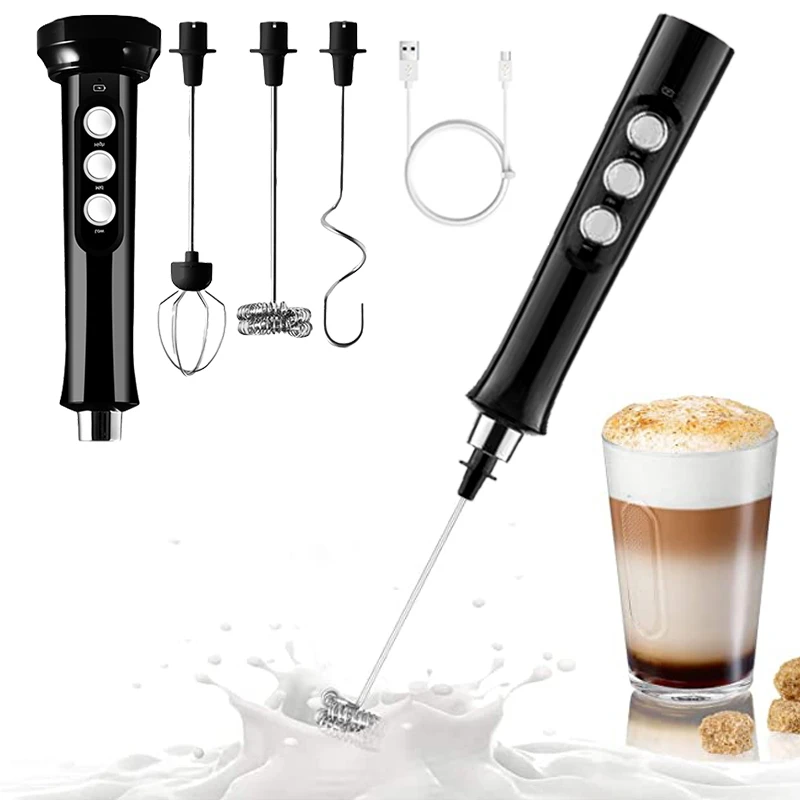 

3 In 1 Portable Rechargeable Electric Milk Frother Foam Maker High Speeds Drink Mixer Handheld Foamer Coffee Frothing Wand