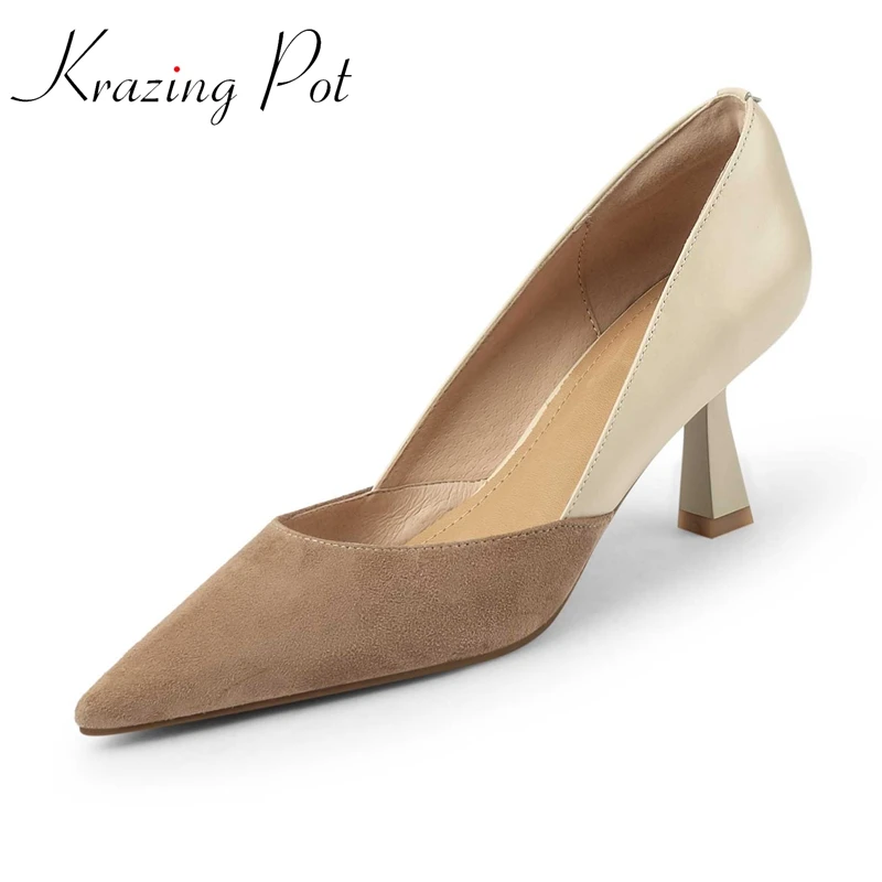 

Элегантные туфли-лодочки Krazing Pot из овечьей замши, с острым носком, на высоком каблуке, лоскутные, разные цвета, для молодых девушек, для зрелы...