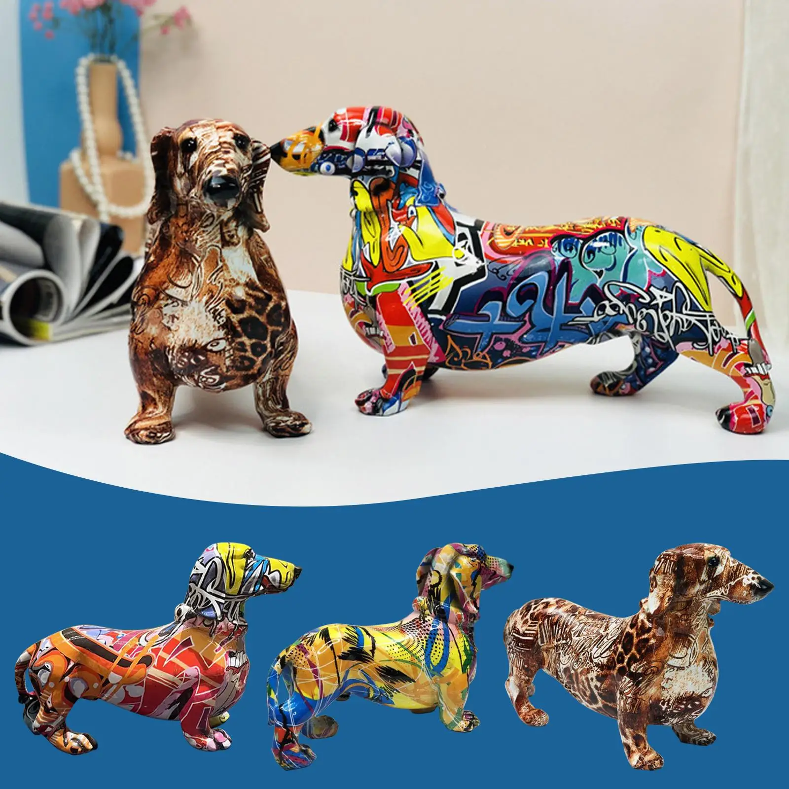 

New Creative Modern Resin Painted Colorful Dachshund Dog Decoration For Wine Cabinet Home Office Decor Desktop Crafts I3C0