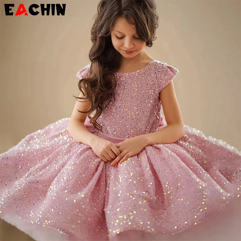 

Платье принцессы для девочек, новинка 2023, блестящие платья с рукавами-летячими рукавами для девочек-подростков, милая одежда для малышей на день рождения, свадебное платье