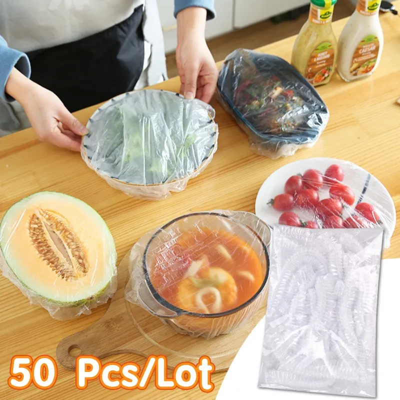 

50 Pcs/lot Plastic Bag Disposable Food Cover Moisture Proof Elastic Kitchen Gadget Fresh Keeping Saver Bags Fresh-Keeping Tools