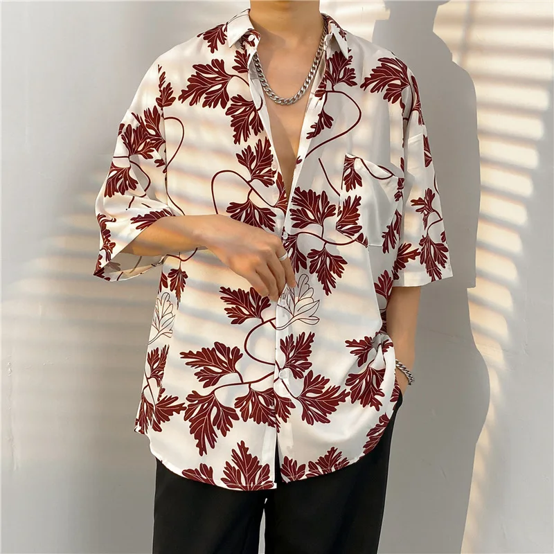 

ZCSMLL Summer retro short-sleeved shirt men's Japanese trend ins loose half-sleeved personality hip-hop five-point sleeve shirt