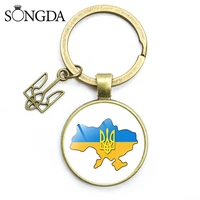 tryzub ukraine keychain handmade glass cabochon retro alloy key ring ukrainian symbol badge bag pendant car key chains trinkets