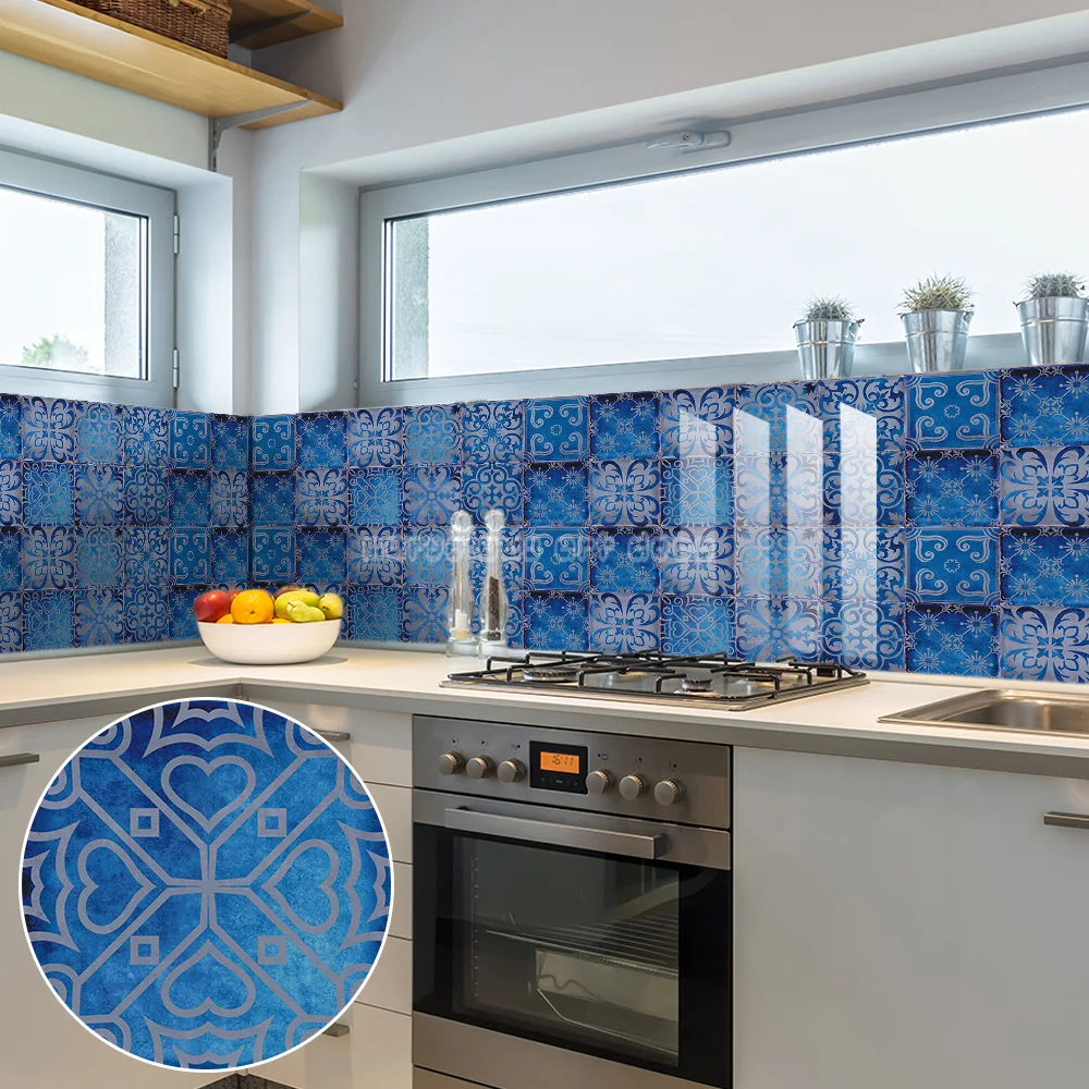 

10 Blue Mediterranean Style Thickened Crystal Hard Tile Tile Stickers Washbasin Home Decoration Self-adhesive Wall Stickers