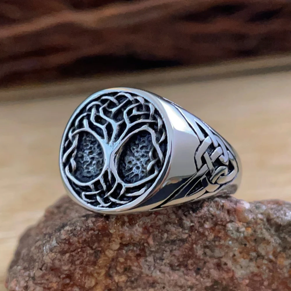 

316L Stainless Steel Tree of Life Ring Men Classic Vintage Nordic Celtic Viking Rings Biker Punk Amulet Jewelry Gift Wholesale