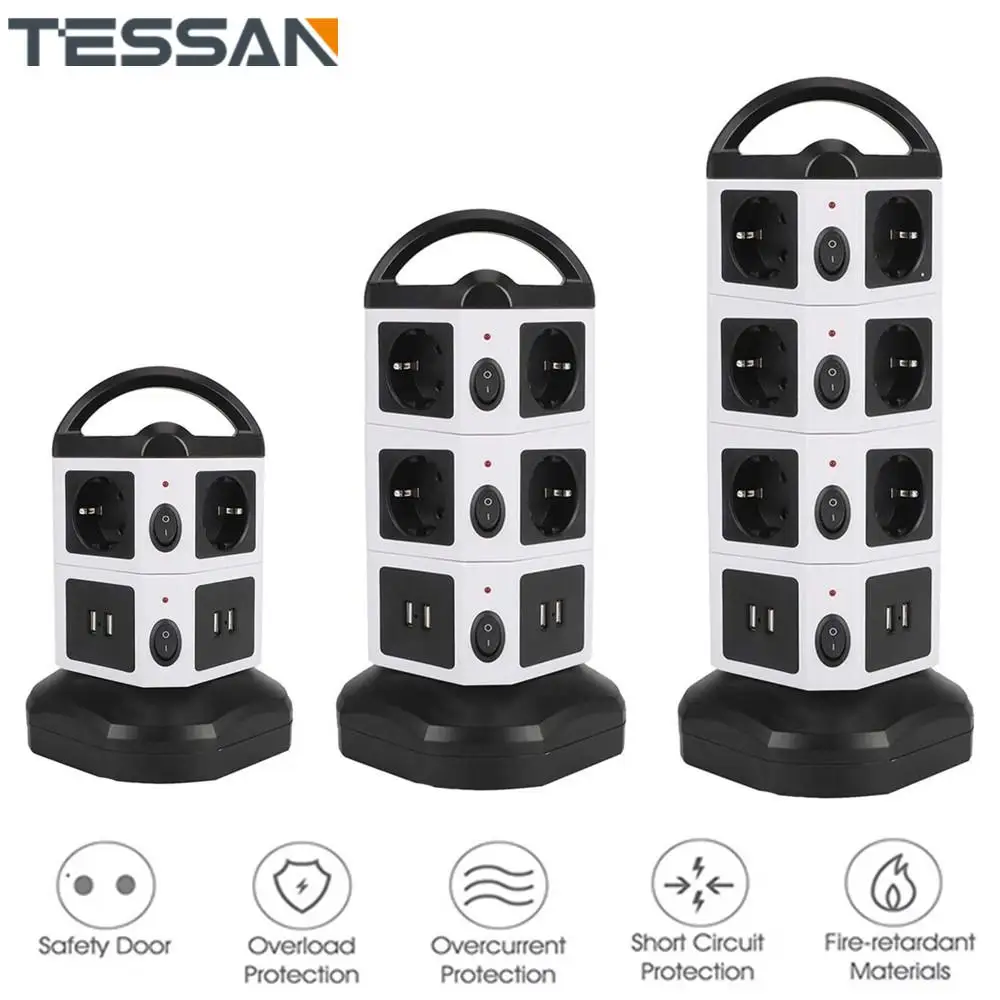 

Вертикальный удлинитель TESSAN с 6/10/14 евророзетками, 4 USB-порта, 2 м