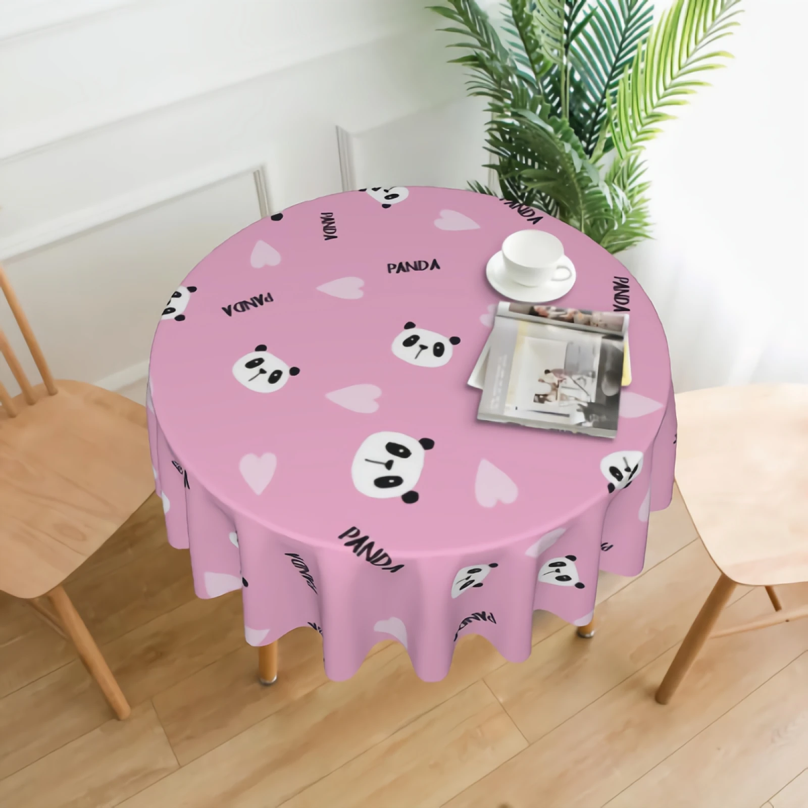 

Adorable Doodle Panda Pattern Round Tablecloth Farmhouse Black And White Panda Head Table Cloth 60 Inch Round Table Cloth