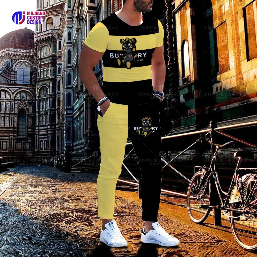 3D Printing Personalized Bear T-shirt Short-Sleeved Trousers Men's 2-Piece Summer Sportswear Men's Suit Casual Trend Loose Cloth