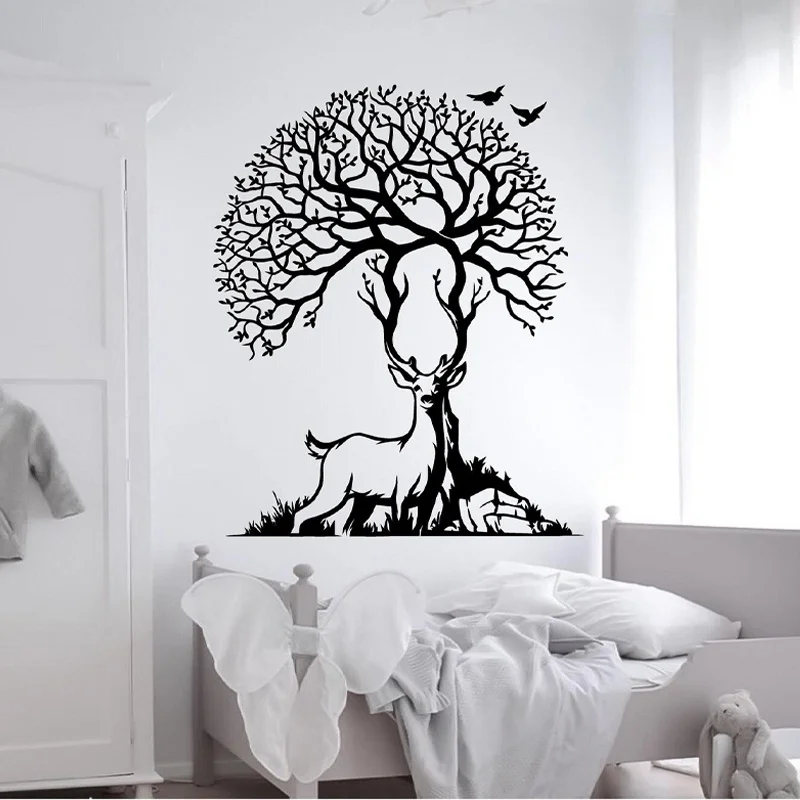 

Stag with Tree Antlers Vinyl Wall Sticker Home Decor Living Room Bedroom Rent House Decoration Decals Removable Wallpaper S638