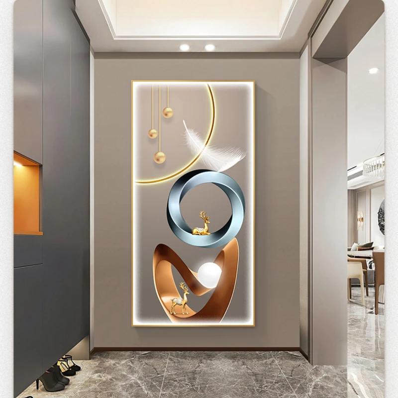 

50*100cm Living Room Vertical Painting HD Crystal Picture Metal Border Decor Modern Luxury Hallway Ornament Household Decoration