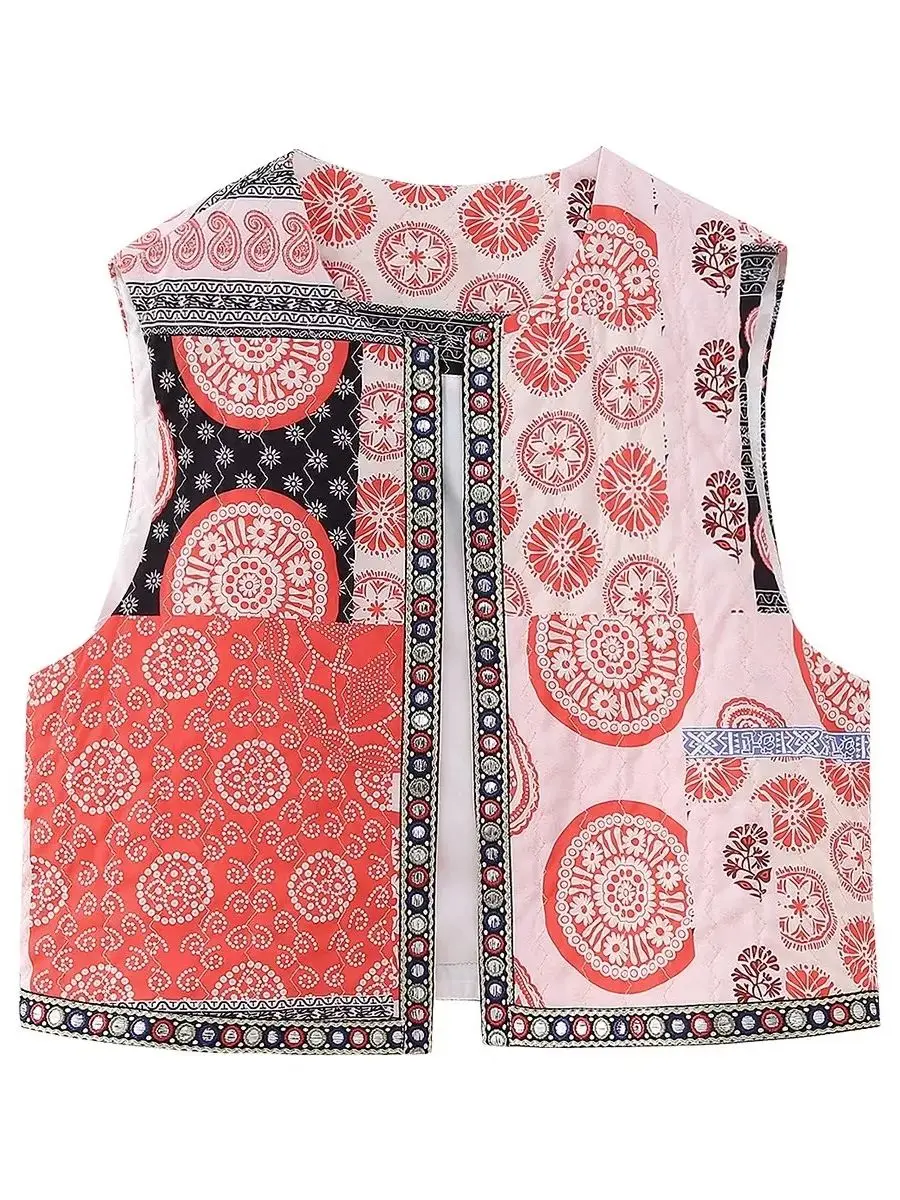 

XEASY 2023 NEW Summer Women Print O-Neck Casual Vintage Loose Streewear Preppy style Embroidery Top