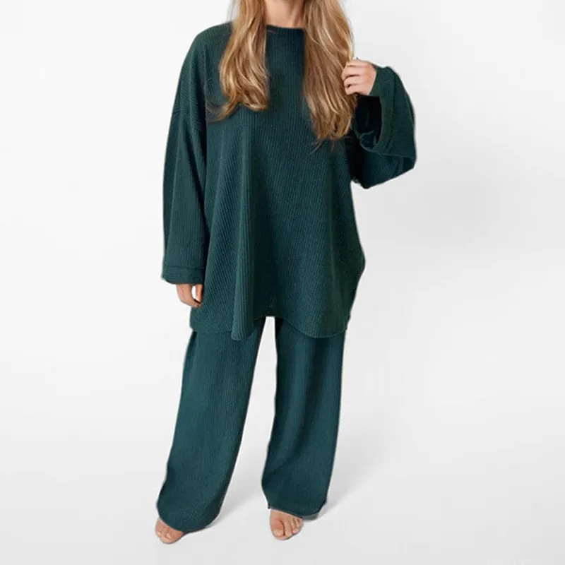 Женский вельветовый комплект из двух предметов повседневный Однотонный пуловер