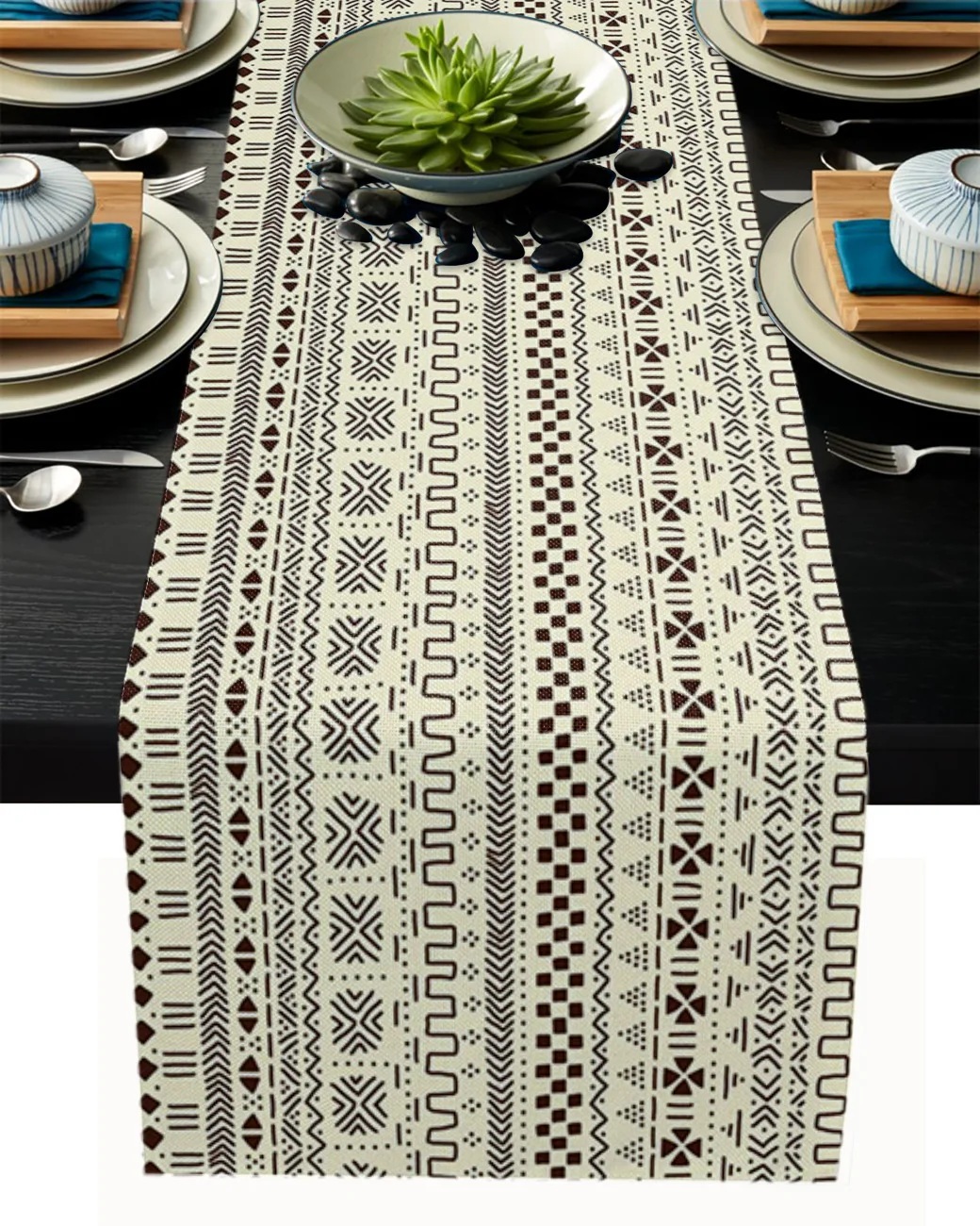 

Africa Traditional Ethnic Beige Art Festival Home Party Decoration Coffee Table Runner Christmas Wedding Decor Dining Tablecloth