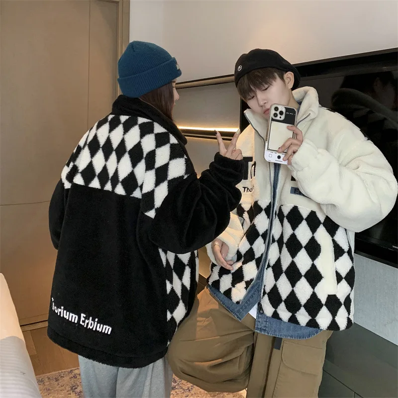 Lovers thickened granular cashmere coat 2022 new lamb wool winter coat port fashion trend men and women's warm cotton clothing