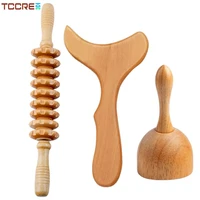 3pcs wooden massage roller body gua sha scraping paddle wood cup massager back legs body shaping lymphatic drainage cellulite