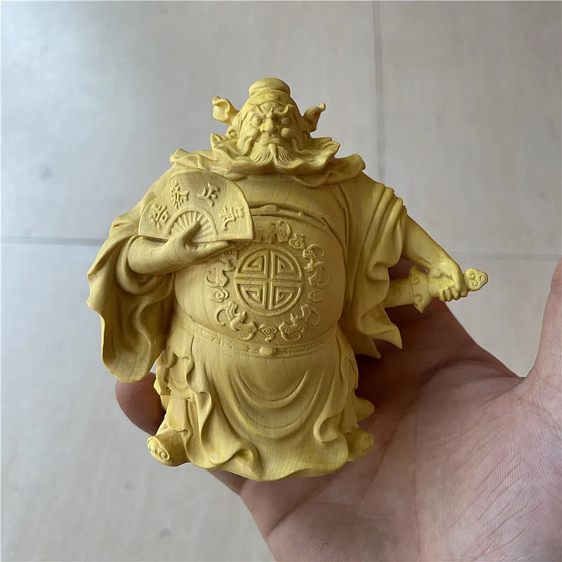 

10cm Chinese God Figurine Scipture Carving Quality Boxwood Lifelike Collective Lucky Blessing Handle Pieces Decorate Crafts