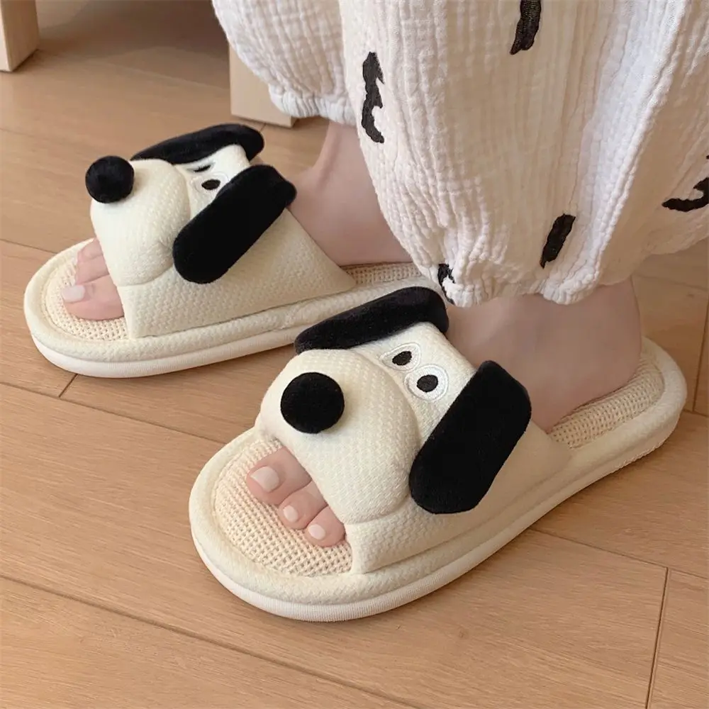 Anti Odor Funny Puppy Slippers Women's Summer Indoor Shoes Girls Cotton Linen Slides Hemp Shoes Women House Mules Slippers Ears