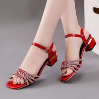 2022 women shoe pumps luxury flat fashion rhinestone designer high heel open toe chunky sandal