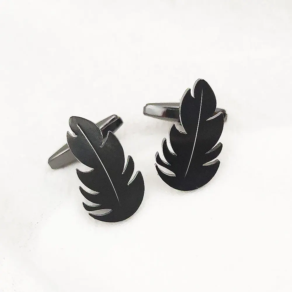 High-Quality French Cufflinks Men's Luxury Stainless Steel Shirt Cufflinks Feather Fashion Shirt Cuff Ornaments Free Shipping